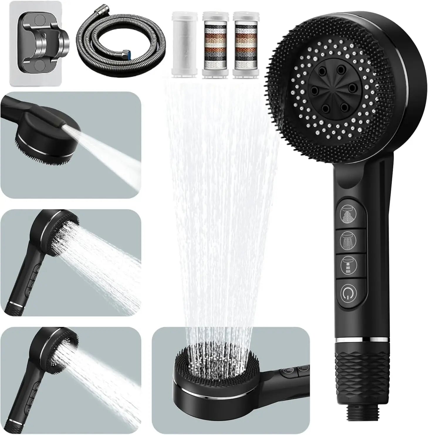High Pressure Filtered Shower Head — Four-Speed Adjustable Rainfall Spray