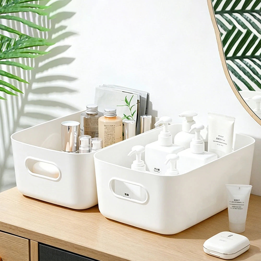 Multipurpose Plastic Storage Bin — Stackable Desktop Organizer with Handles