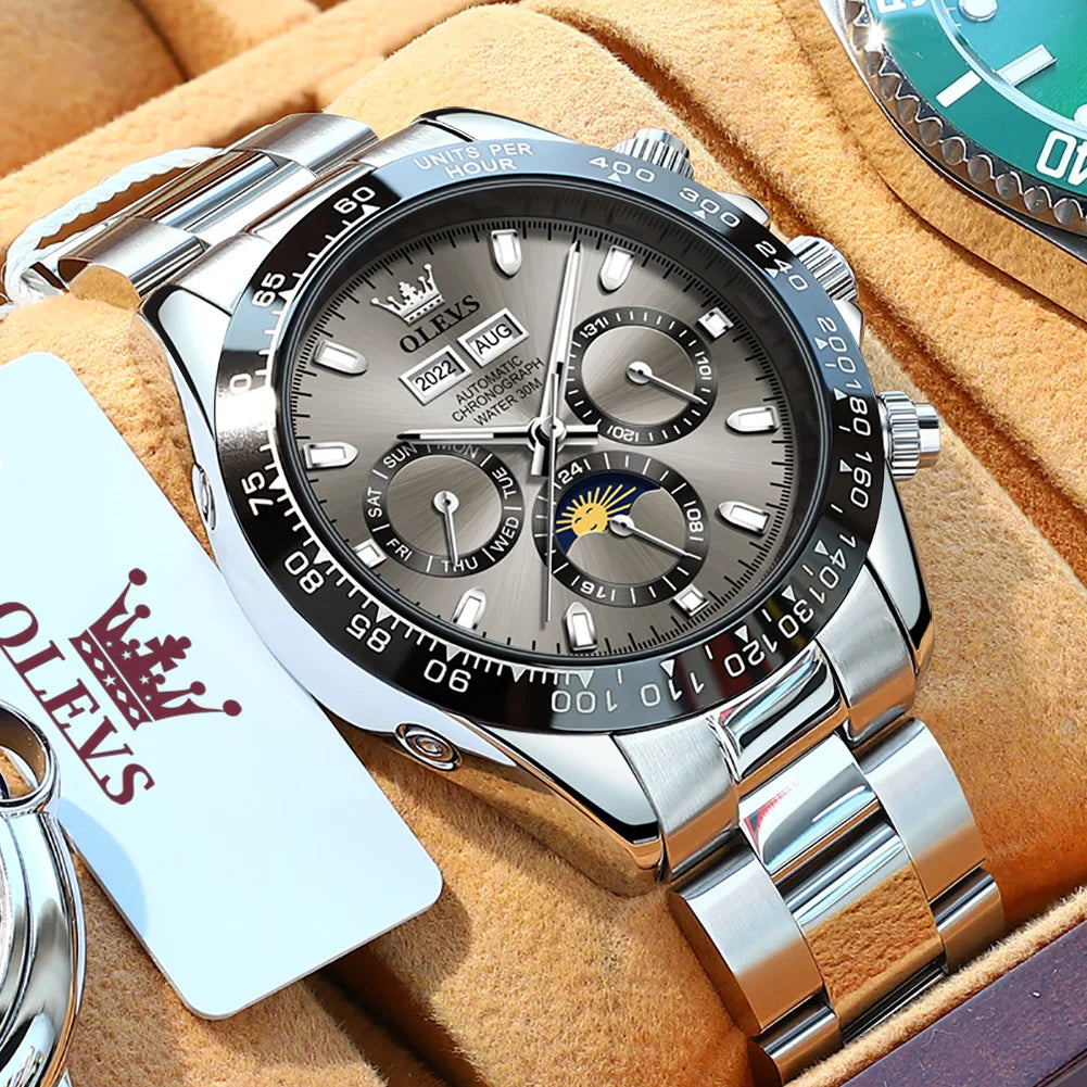 OLEVS Automatic Mechanical Watch — Luxury Moon Phase & Date Display