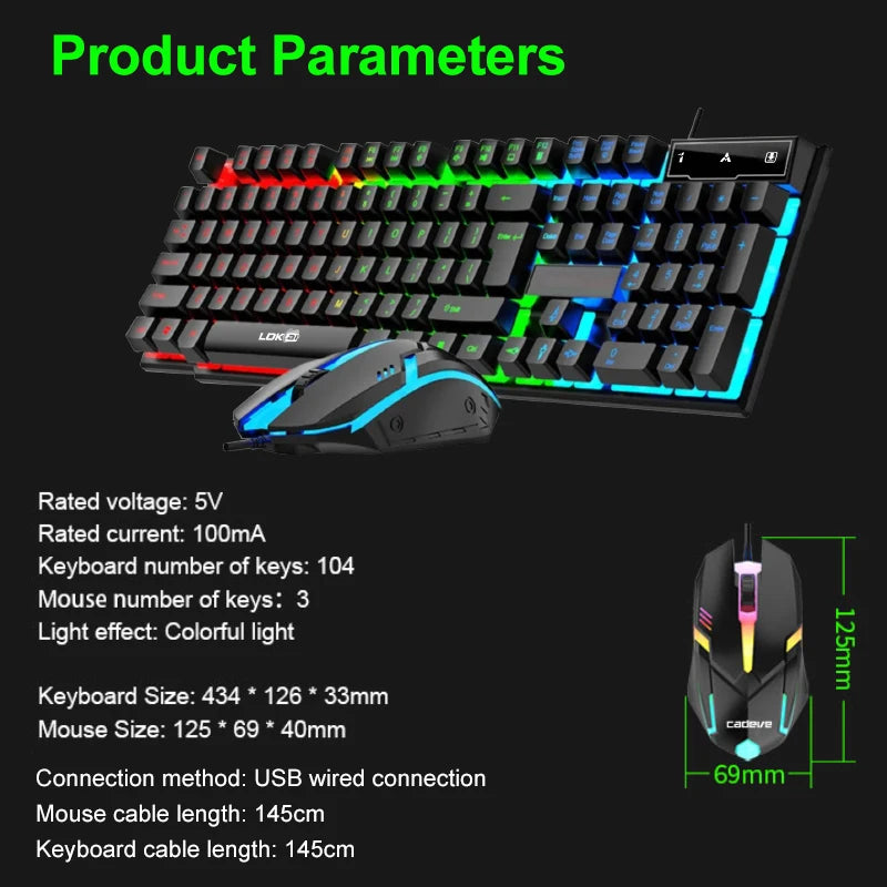 APAYADO Wired Keyboard and Mouse Combo — Colorful LED Backlit Gaming Set