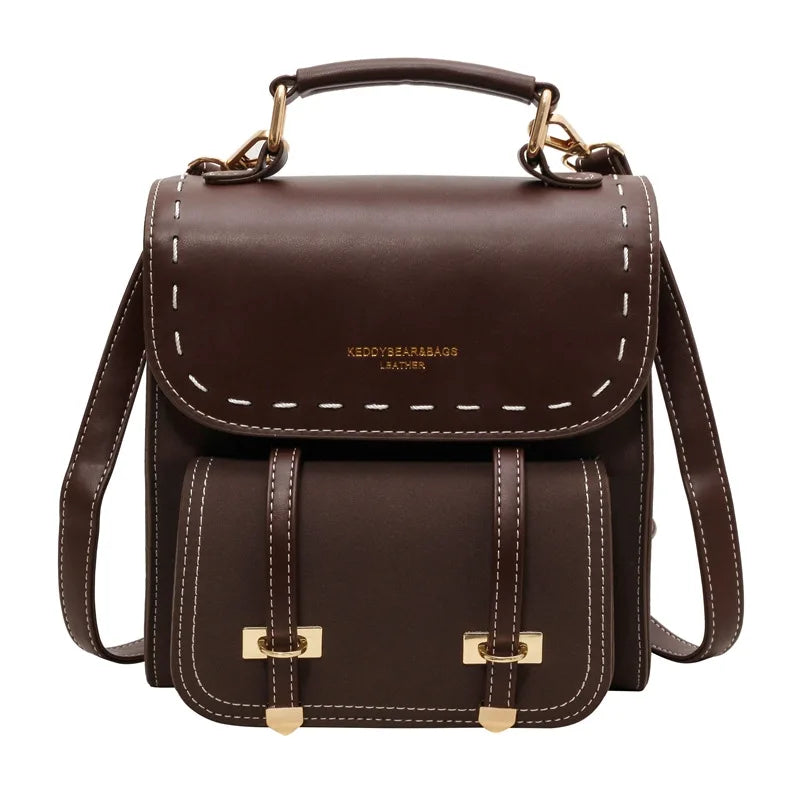 Women's Faux Leather Patchwork Backpack — Stylish Travel & School Bag