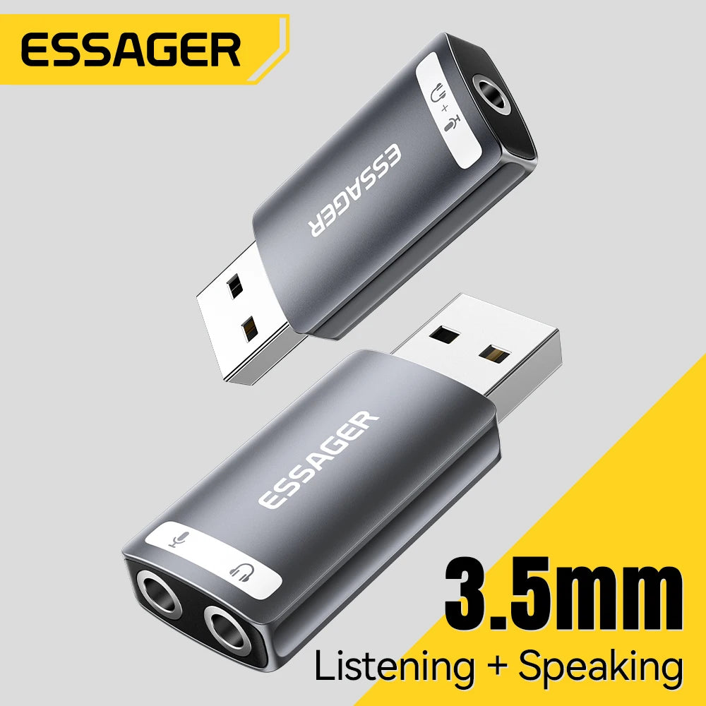 ESSAGER USB External Sound Card — Audio Adapter for Headphones and Microphones