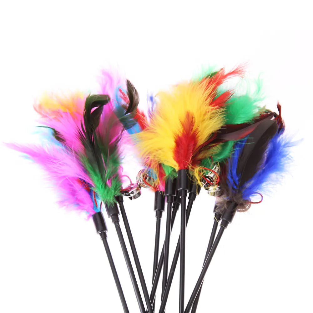 VKTECH Colorful Feather Cat Wand — Interactive 5-Piece Pet Toy Set