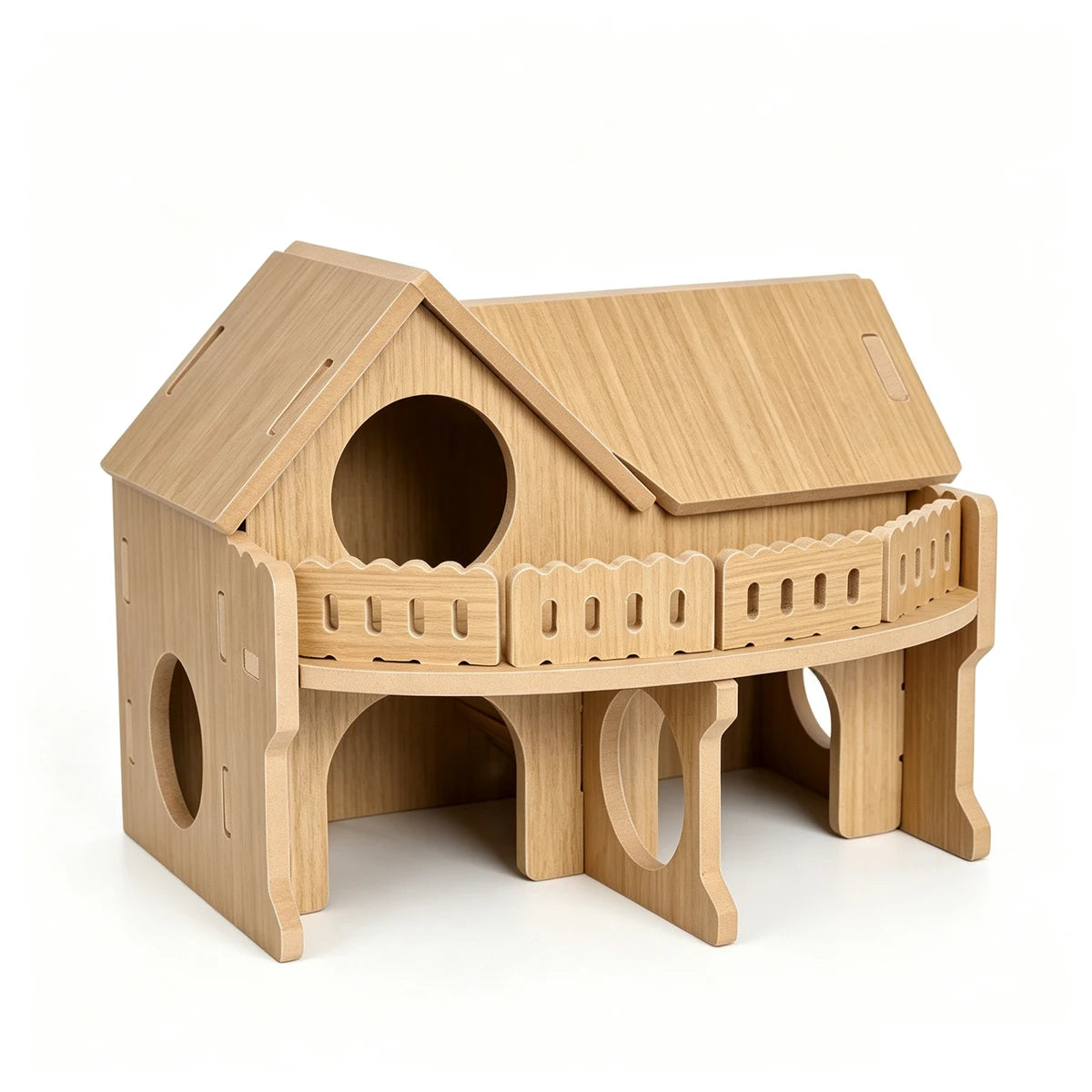 Wooden Multi-Chamber Hamster Villa — Small Pet Hideout and Activity Center