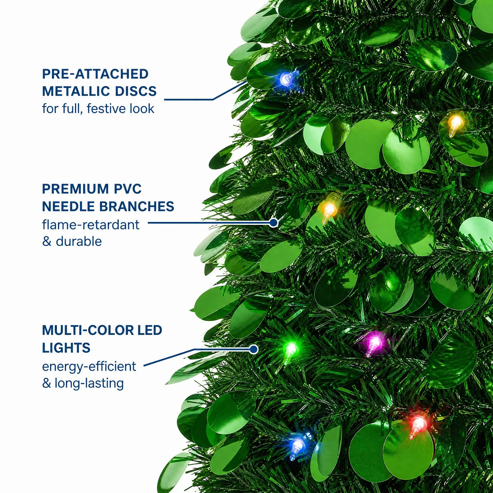 GAOMON 5 FT Pre-Lit Slim Pencil Tinsel Christmas Tree — Space-Saving Pop-Up Design