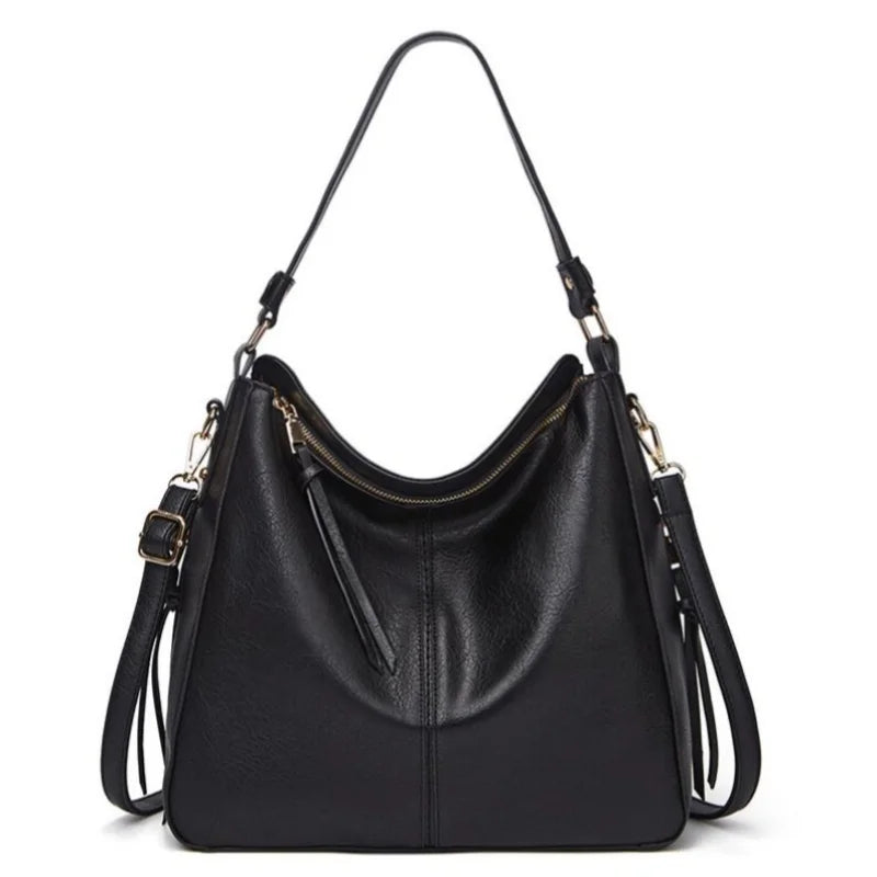 Women's Leather Hobo Bag — Large Capacity Shoulder Tote for Daily Use