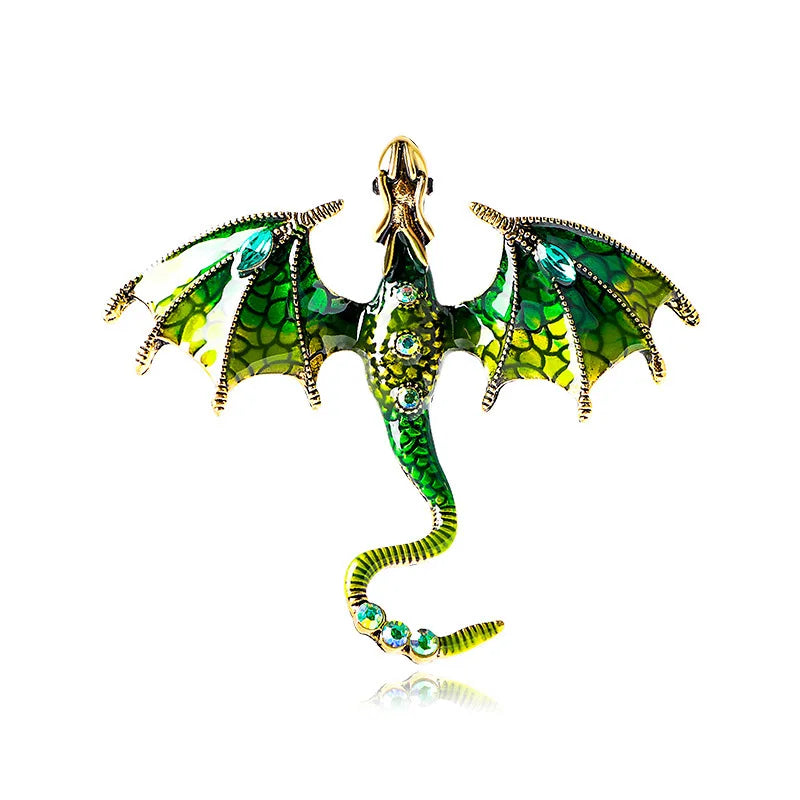 Cartoon Dragon Enamel Pin — Crystal Inset Metal Brooch Jewelry