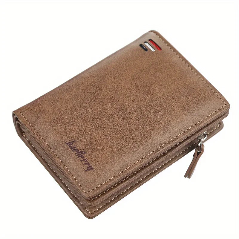 Mens Leather Wallet — Zipper Closure, Multi Slot