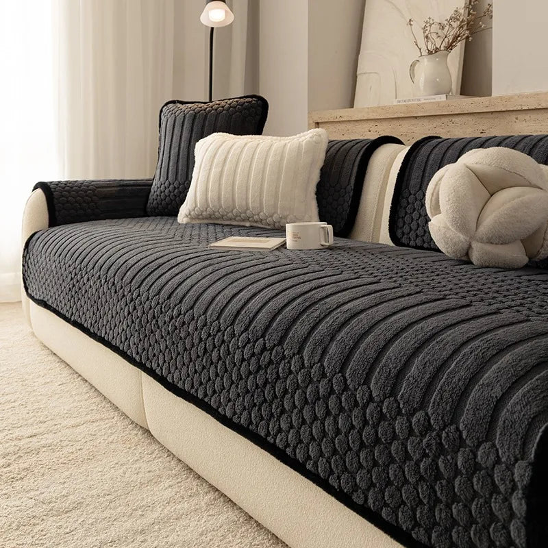 Fluffy Fleece Sofa Cover — Non-Slip Warm Throw for Living Room