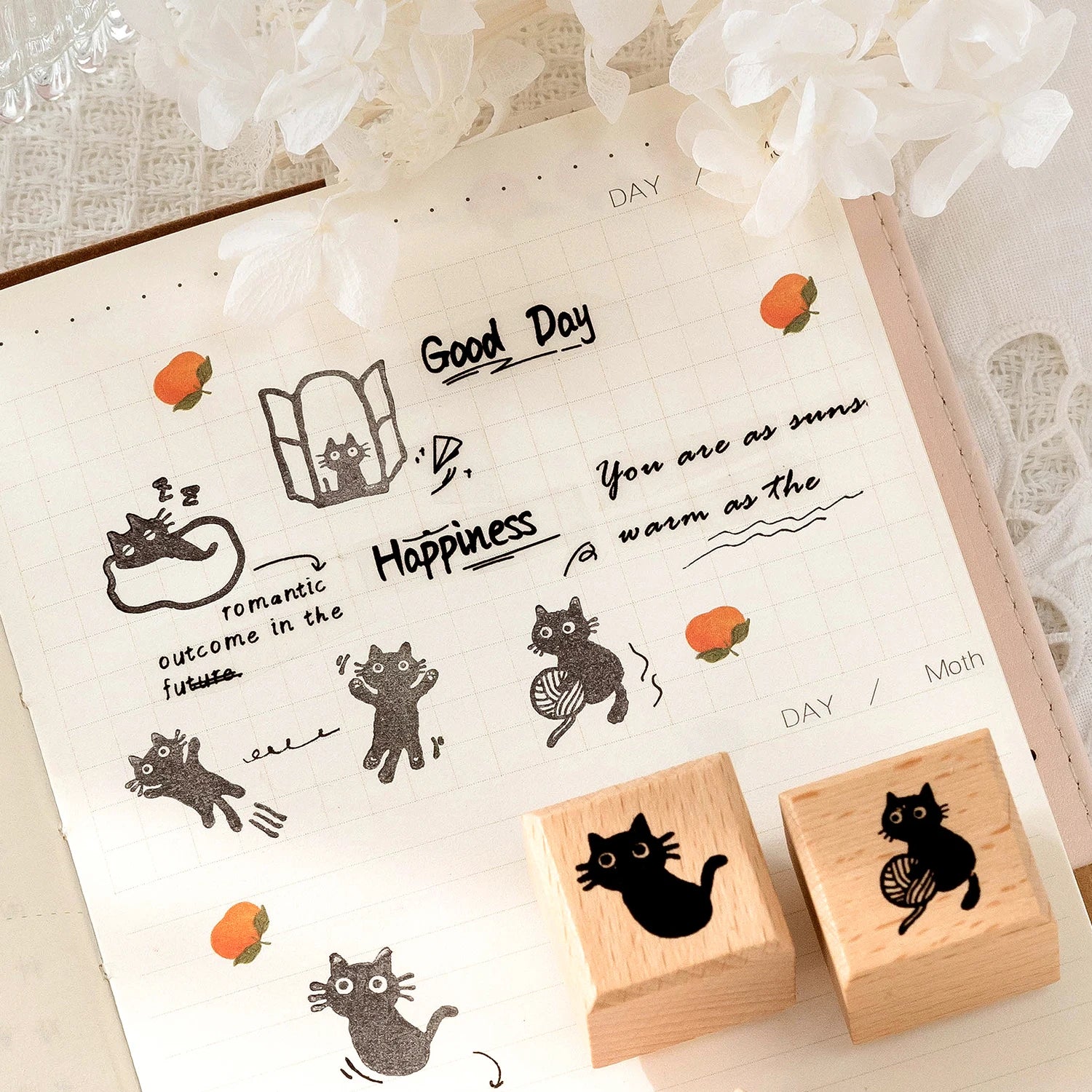 Black Cat Wooden Rubber Stamp — Retro Decorative Seal for Scrapbooking