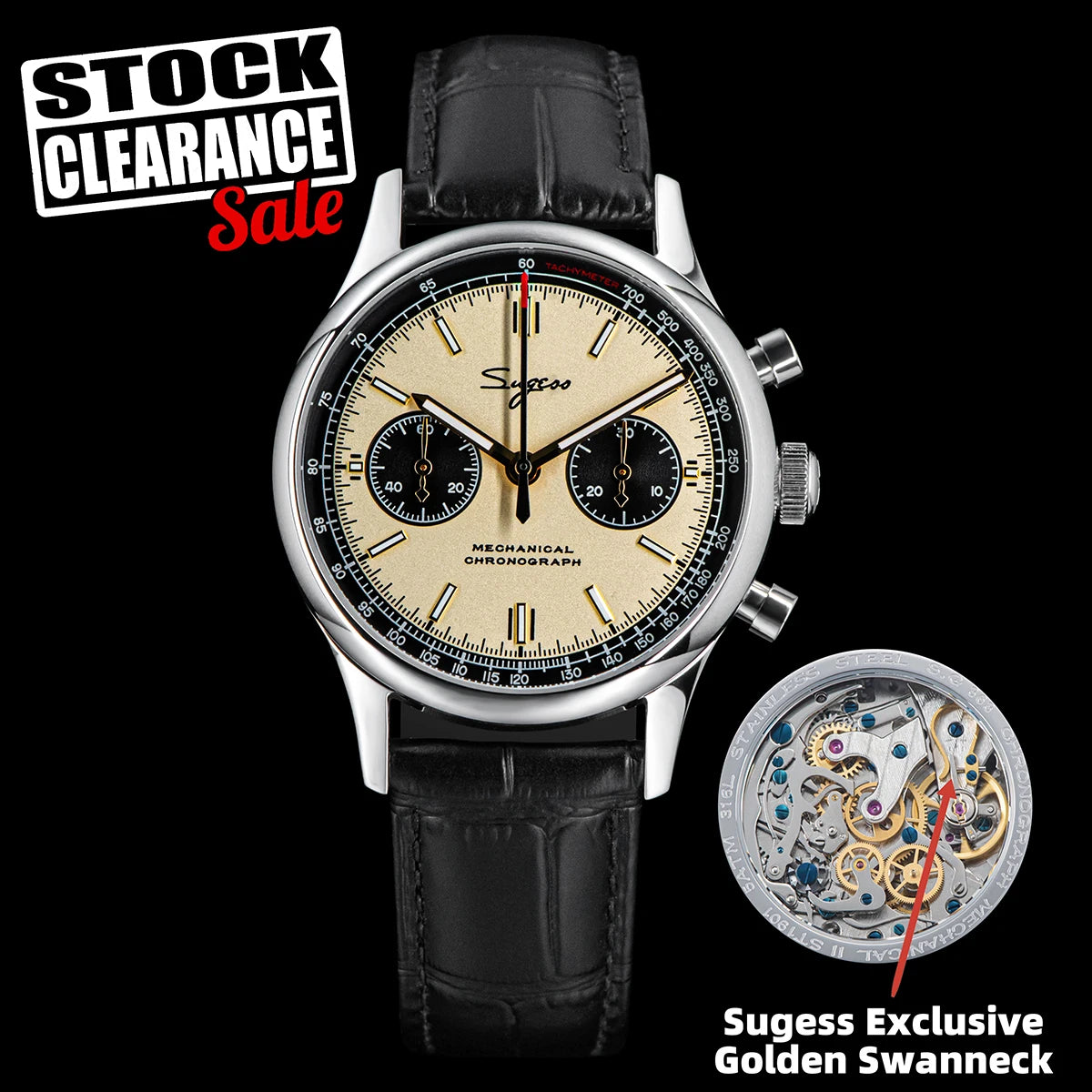 SUGESS 1963 Pilot Chronograph Watch — Mechanical Panda Dial Wristwatch