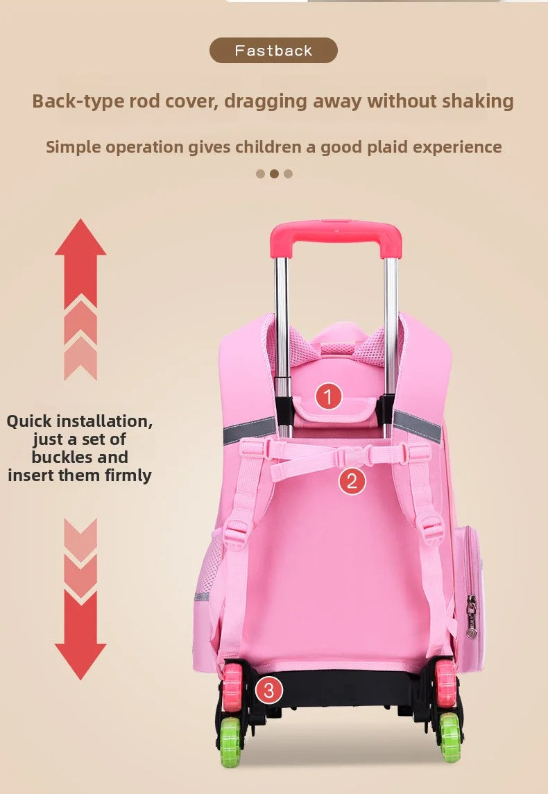 Kids Rolling School Bag — High Capacity Trolley Backpack with Wheels