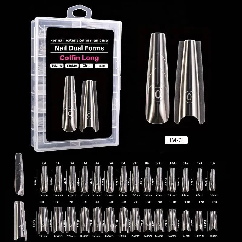 Dual-Form Nail Extension Set — 168 Piece Clear Gel Molds for DIY Manicures