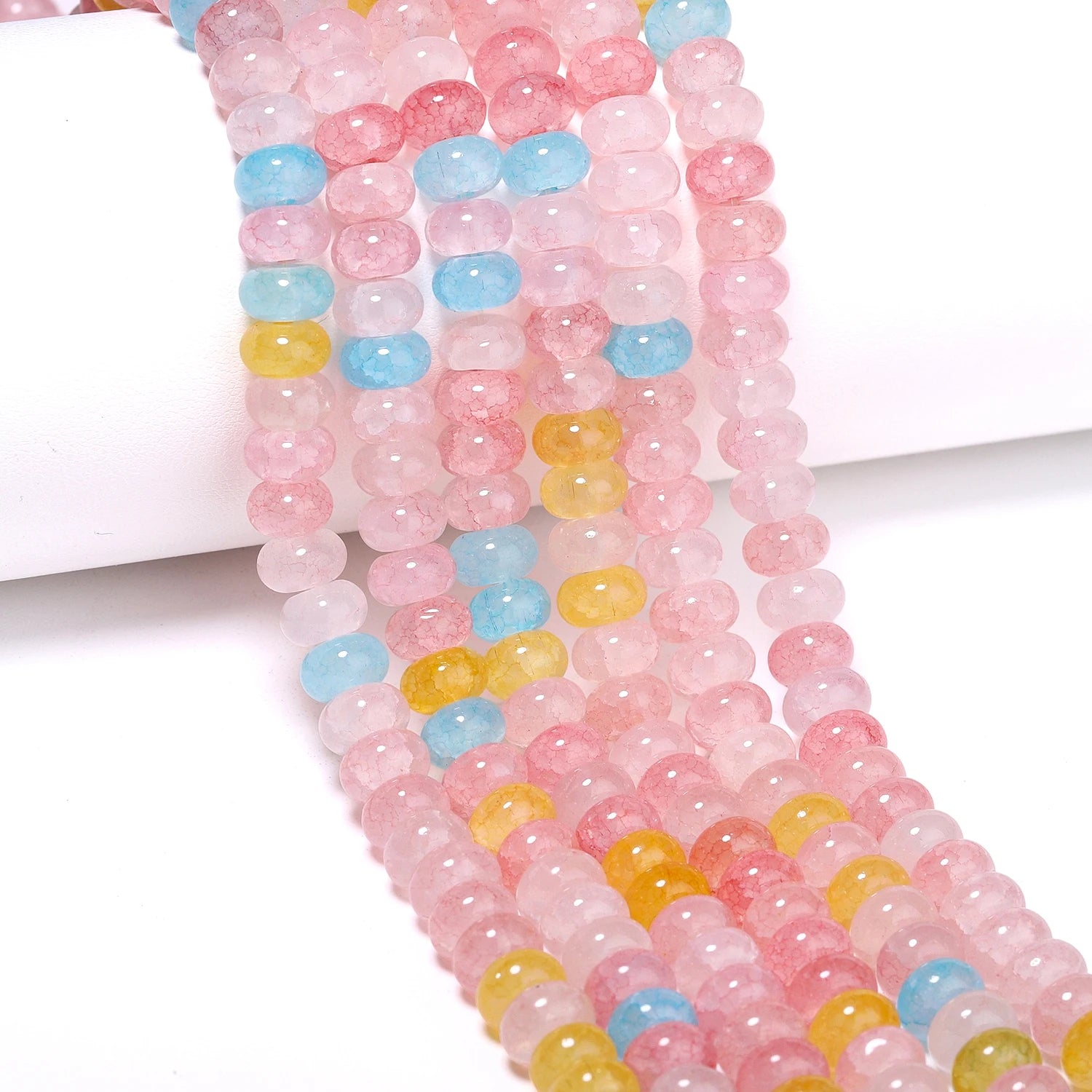 Cracked Morganite Jade Abacus Beads — Loose Rondelle Spacers for Jewelry Making