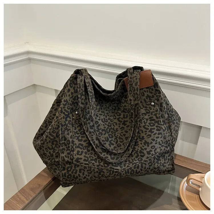 rilibegan Leopard Print Shoulder Bag — Large Capacity Retro Tote