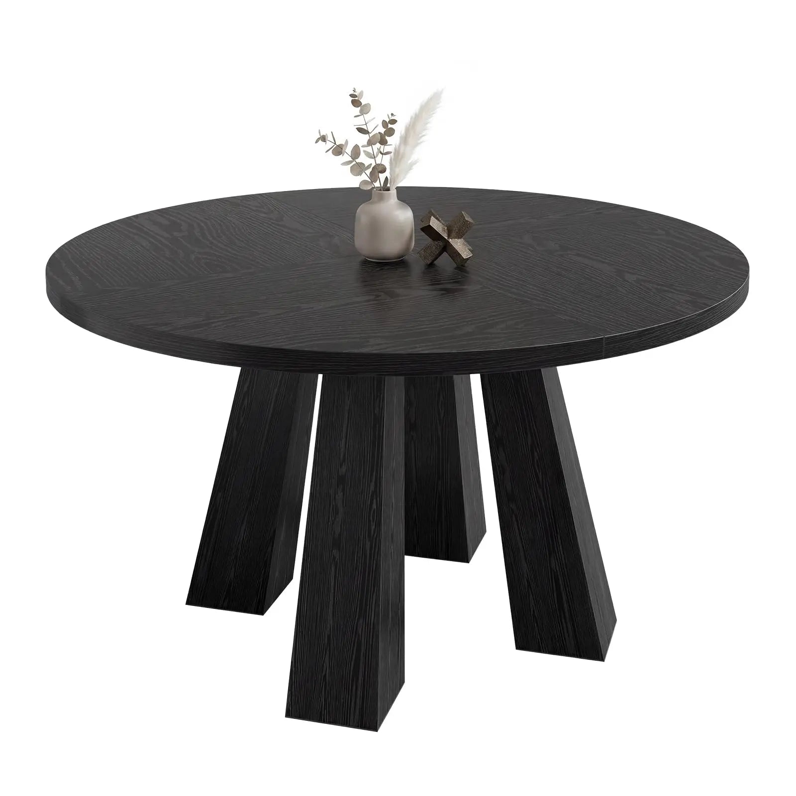 HiMISS 47 Inch Round Dining Table — Farmhouse Herringbone Wood Top