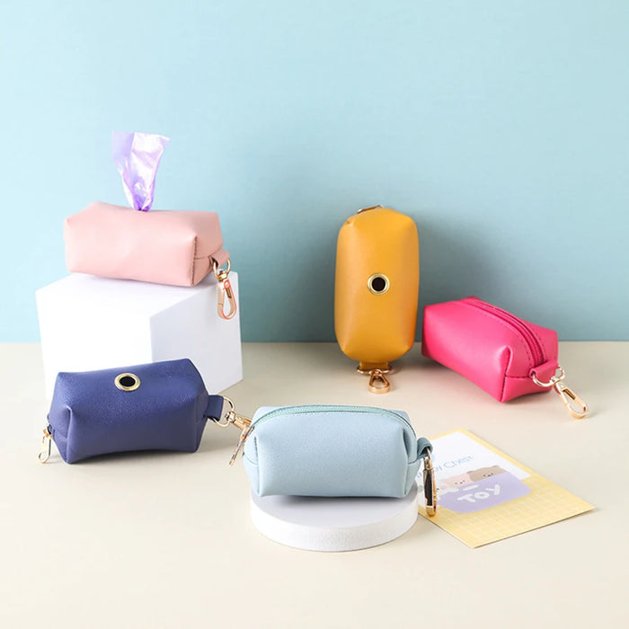 Portable PU Leather Pet Poop Bag Dispenser — Compact Outdoor Walking Accessory
