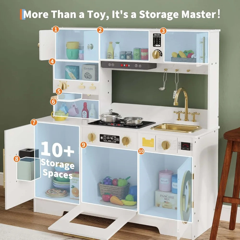 Wooden Play Kitchen Set — Complete Cooking Station with Accessories
