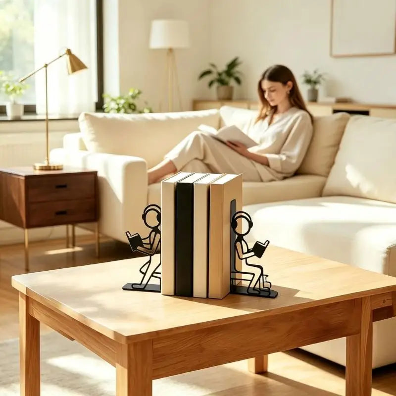 Metal Bookends Pair — Decorative Character Outline Design for Desk Organization