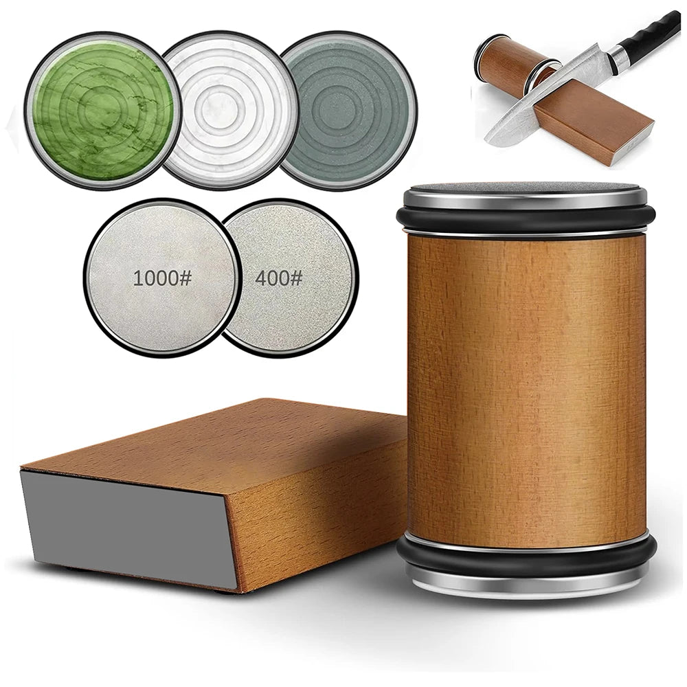 Rolling Knife Sharpener — Double Sided Diamond Stone with Magnetic Angle