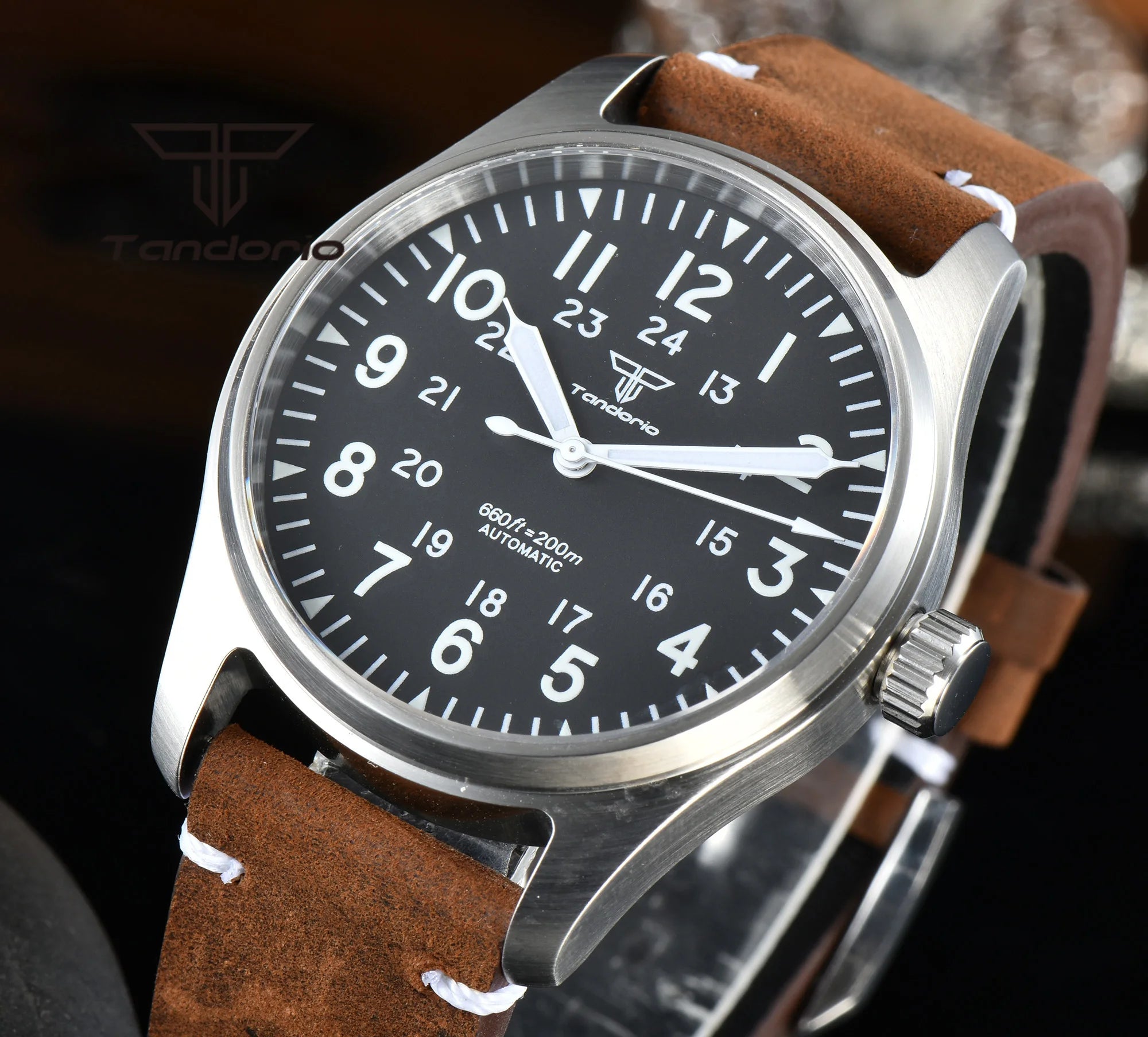 Tandorio Men's Automatic Dive Pilot Watch — 39mm Stainless Steel & Sapphire Crystal