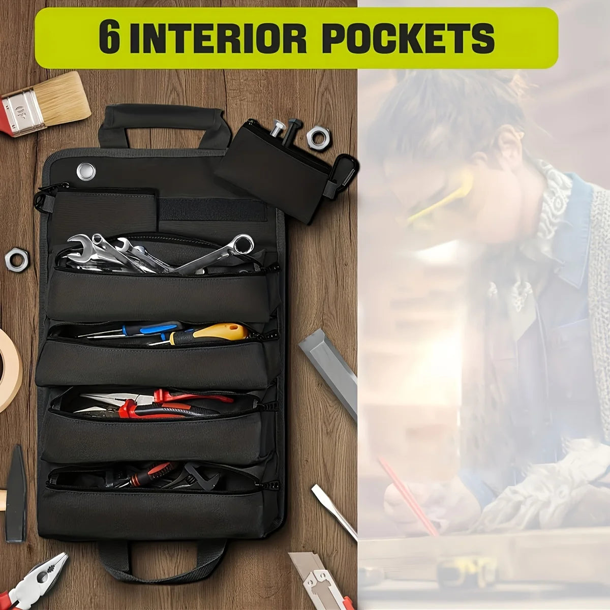 NIUXIANG Tool Bag Organizer — Heavy Duty Roll Up Design with Detachable Pouches