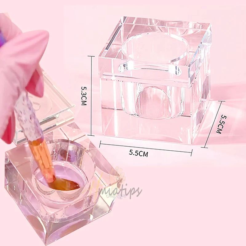 Glass Dappen Dish with Lid — Professional Nail Powder & Liquid Container