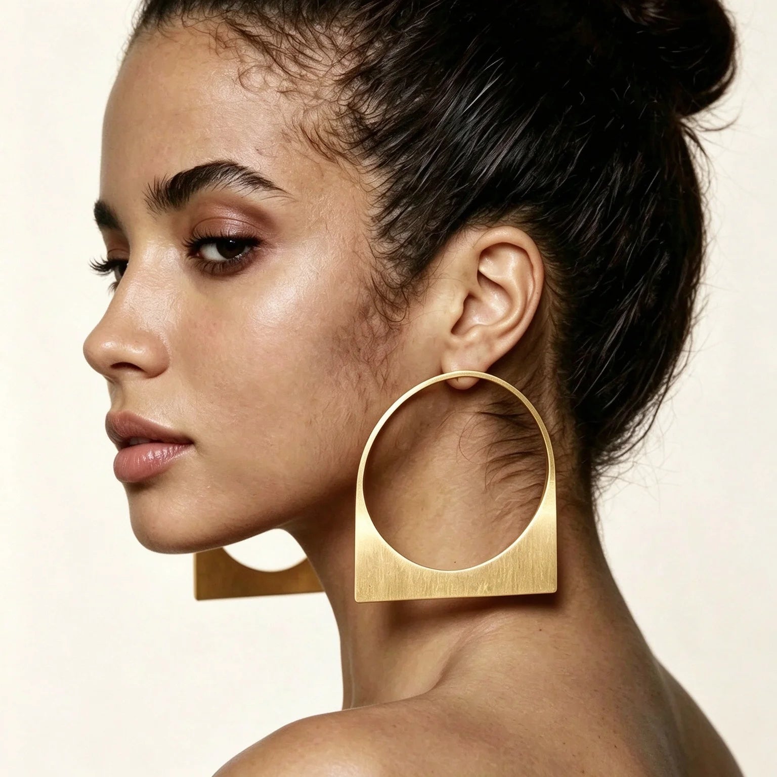 Obega Geometric Brushed Metal Hoop Earrings — Modern Square and Circle Drop Style