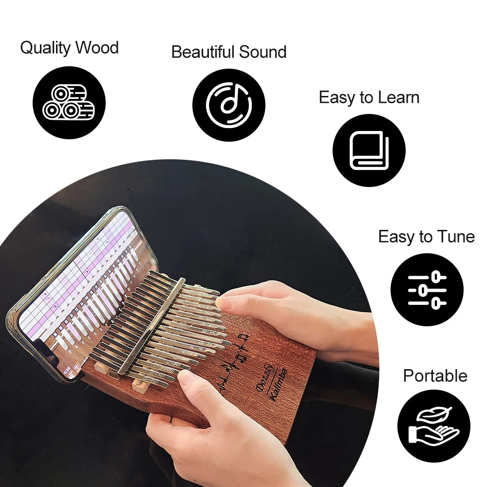 Dozzly 17 Keys Kalimba — Solid Wood Thumb Piano with Phone Holder