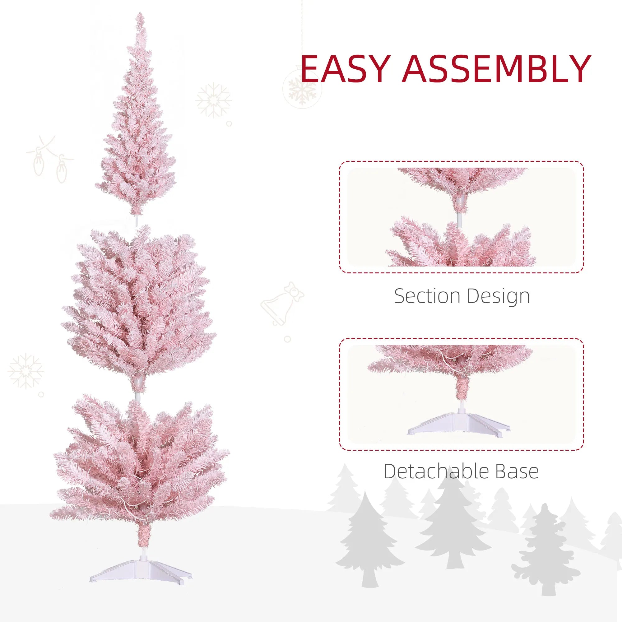 HOMCOM 6ft Pink Artificial Christmas Tree — Prelit with Warm White LEDs