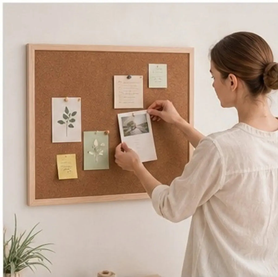 Wood Framed Cork Bulletin Board — Natural Surface for Office Organization