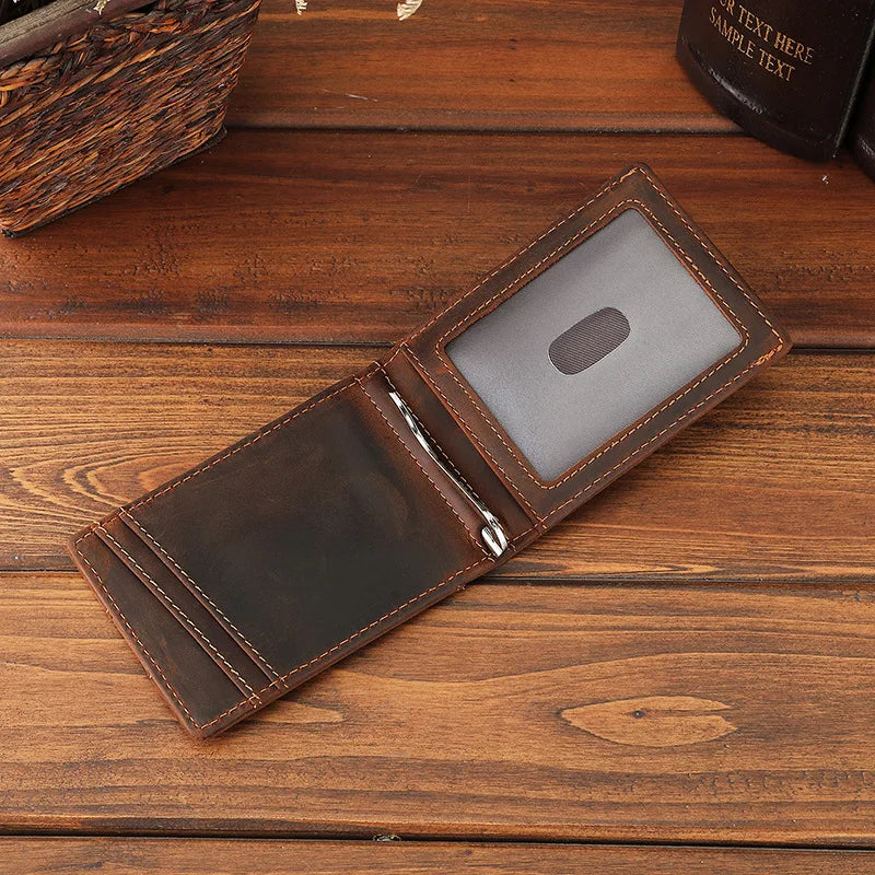 Okli-Rsoe Genuine Leather Money Clip Wallet — Vintage Magnetic Cash Holder