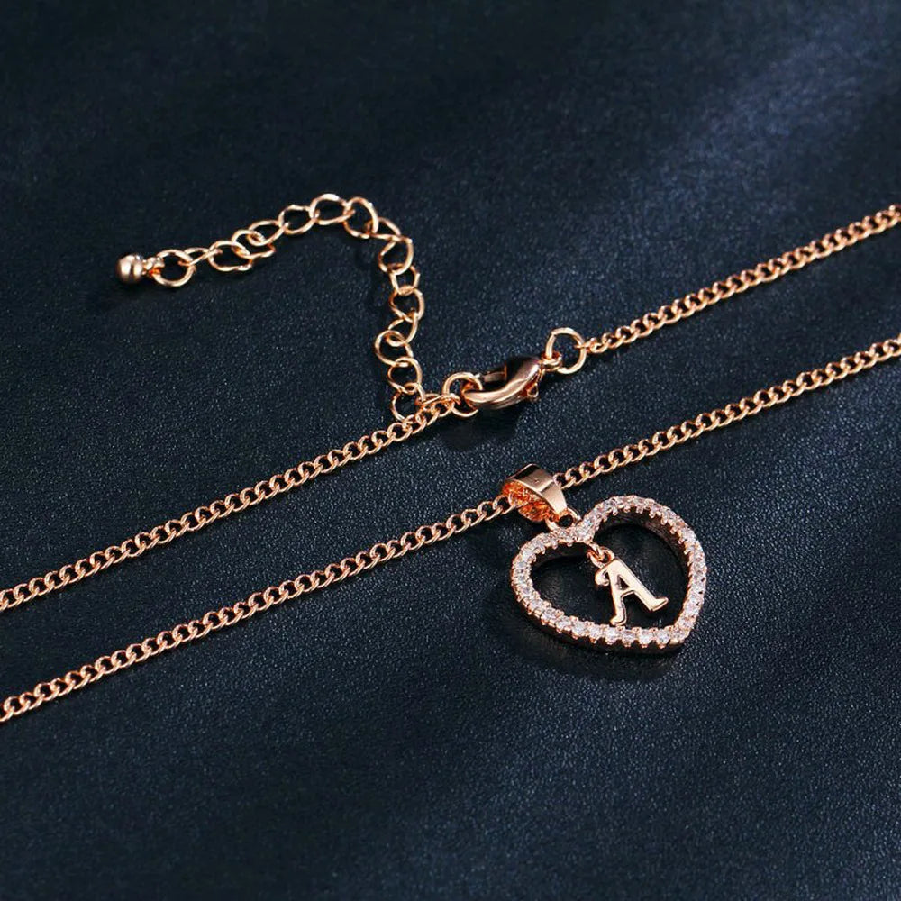 Customizable Initial Heart Pendant Necklace — Zircon Accented Jewelry