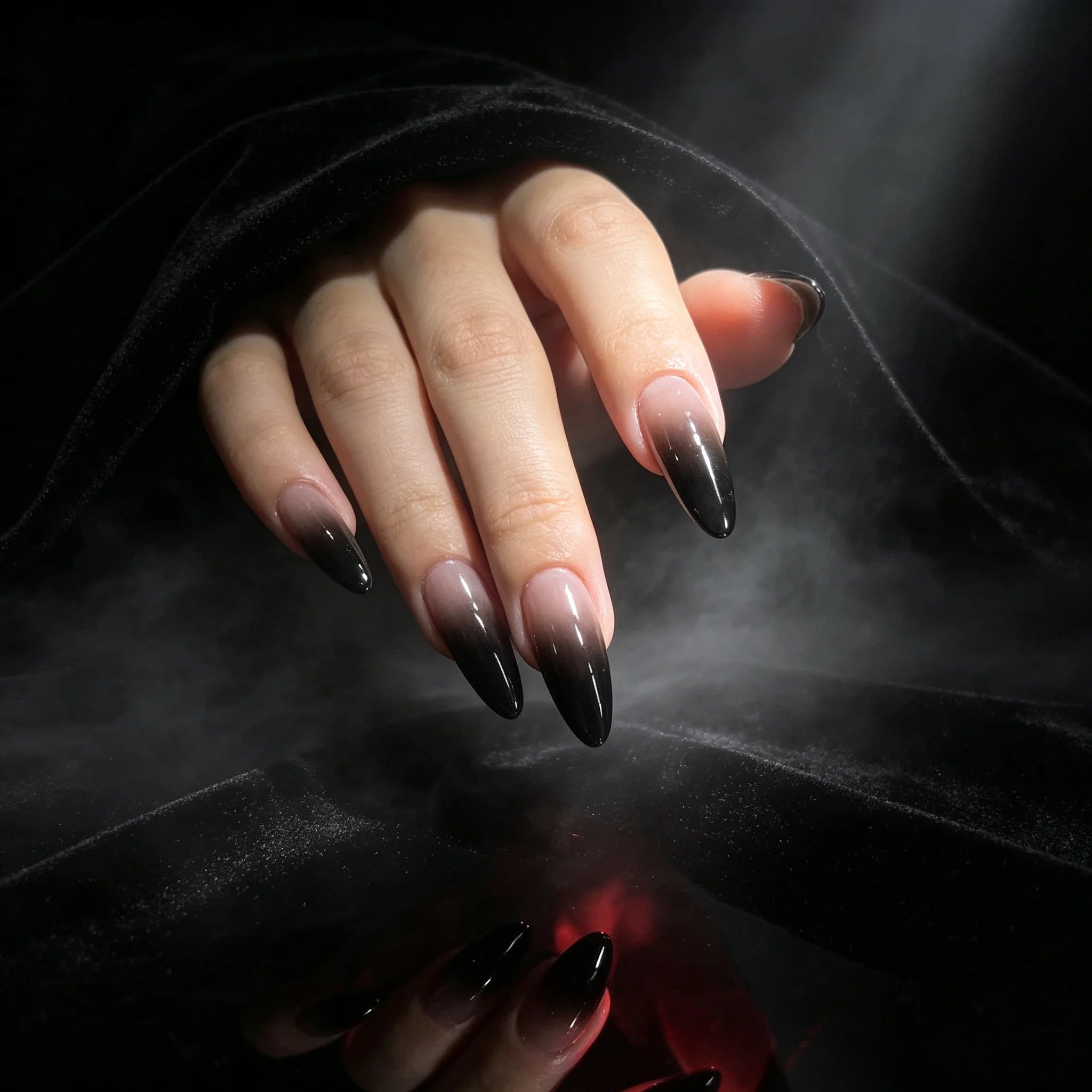 Short Almond Black French Gradient Press-On Nails — Reusable Halloween Party Set