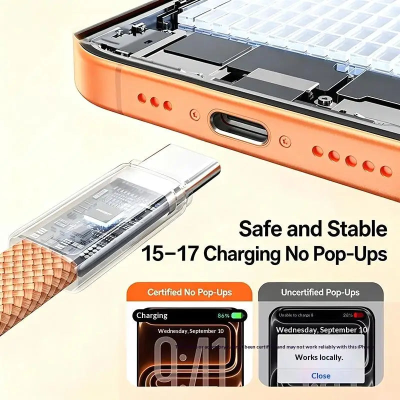 TEROKK 240W USB-C to USB-C Cable — High-Speed Braided Charging Cord