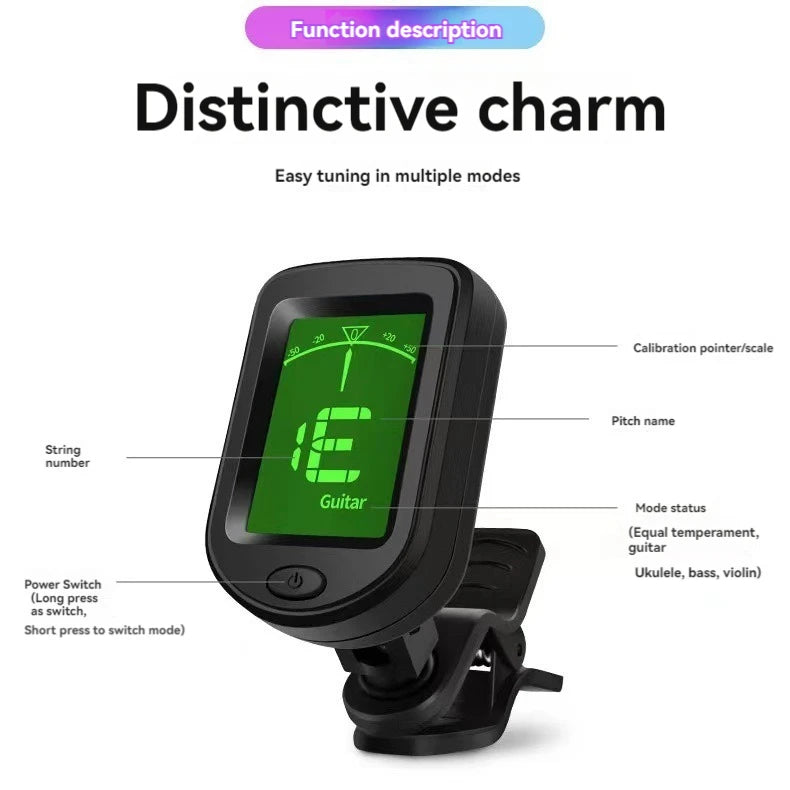 Rechargeable Clip-On Instrument Tuner — Precise Electronic Tuning for All Stringed Instruments