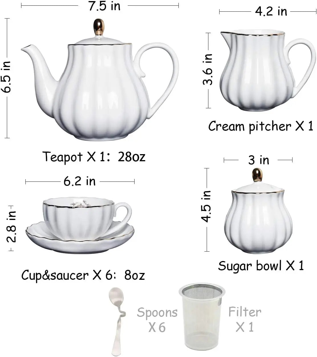 IOSN Pure White Porcelain Tea Set — Royal Style 18-Piece Service