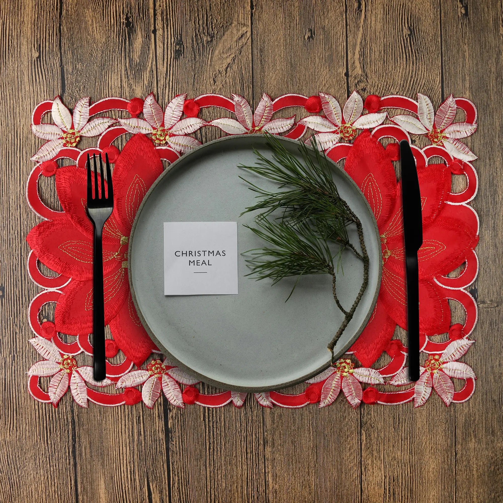 Christmas Floral Tablecloth — Festive Embroidered Table Runner Decor