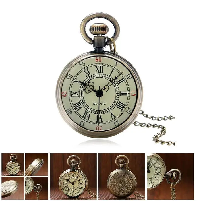 luxfacigoo Vintage Pocket Watch — Elegant Roman Numeral Necklace with Chain