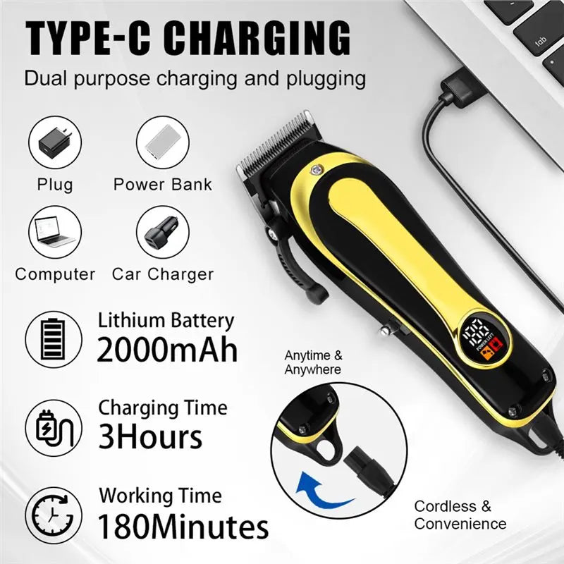 FGHGF Professional Hair Clipper — Cordless Rechargeable Trimmer for Men