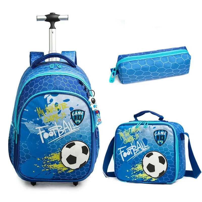 Children's Rolling Backpack Set — Wheeled School Bag with Lunch Bag & Pencil Case