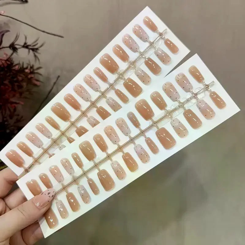 Red French Tip Press On Nails — Floral Design Full Cover Fake Nails