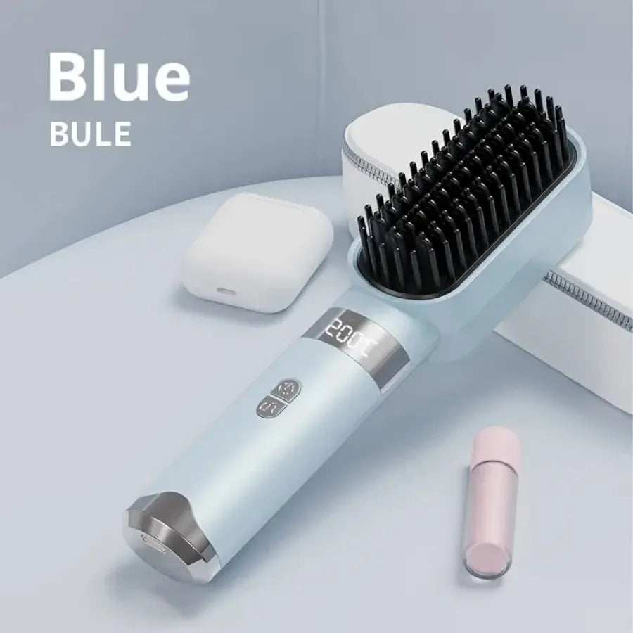 Wireless USB Rechargeable Hair Straightening Comb — Portable Ceramic Ion Styling Tool