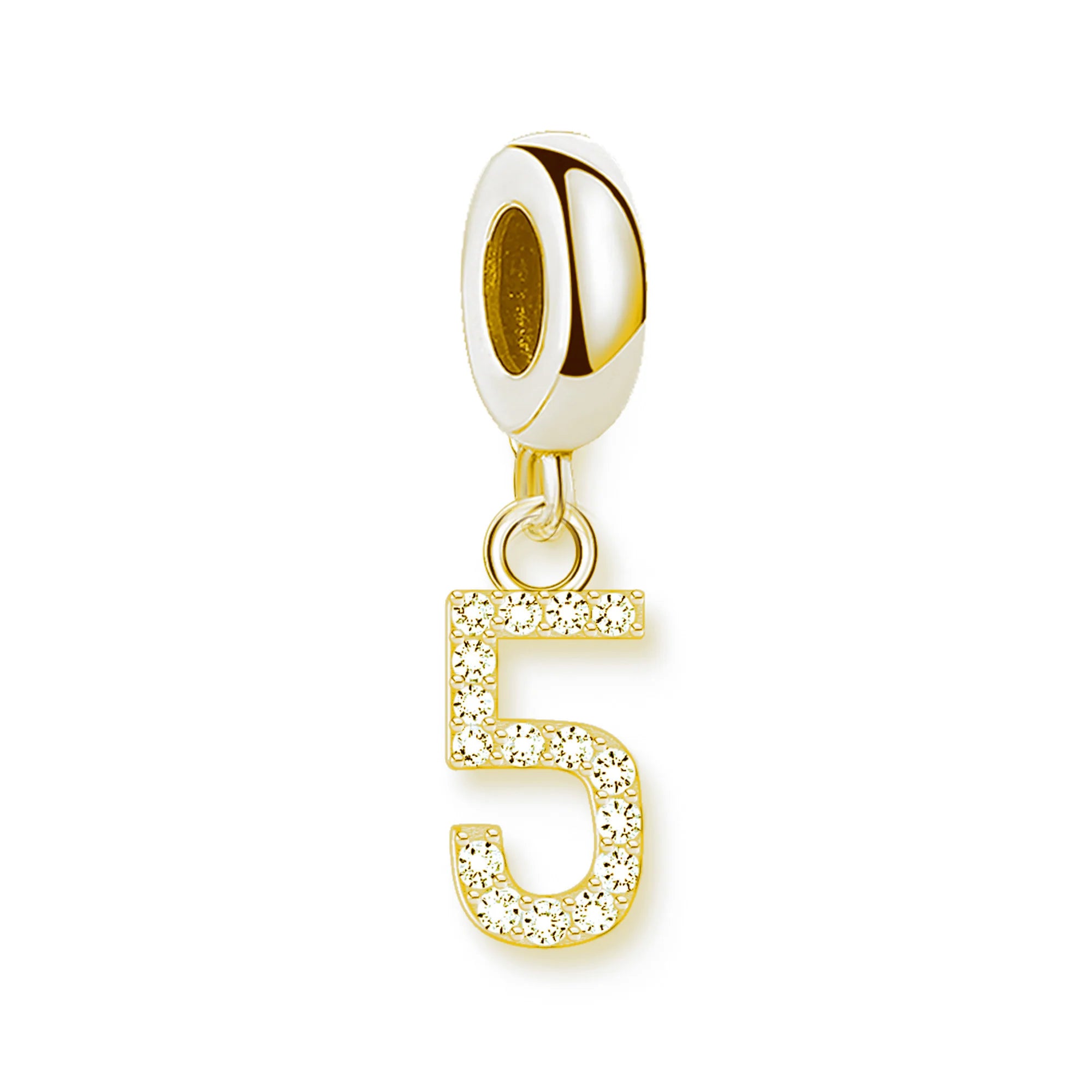 Thaddaeus Gold Plated Number Letter Charm — 925 Sterling Silver Zirconia Pendant
