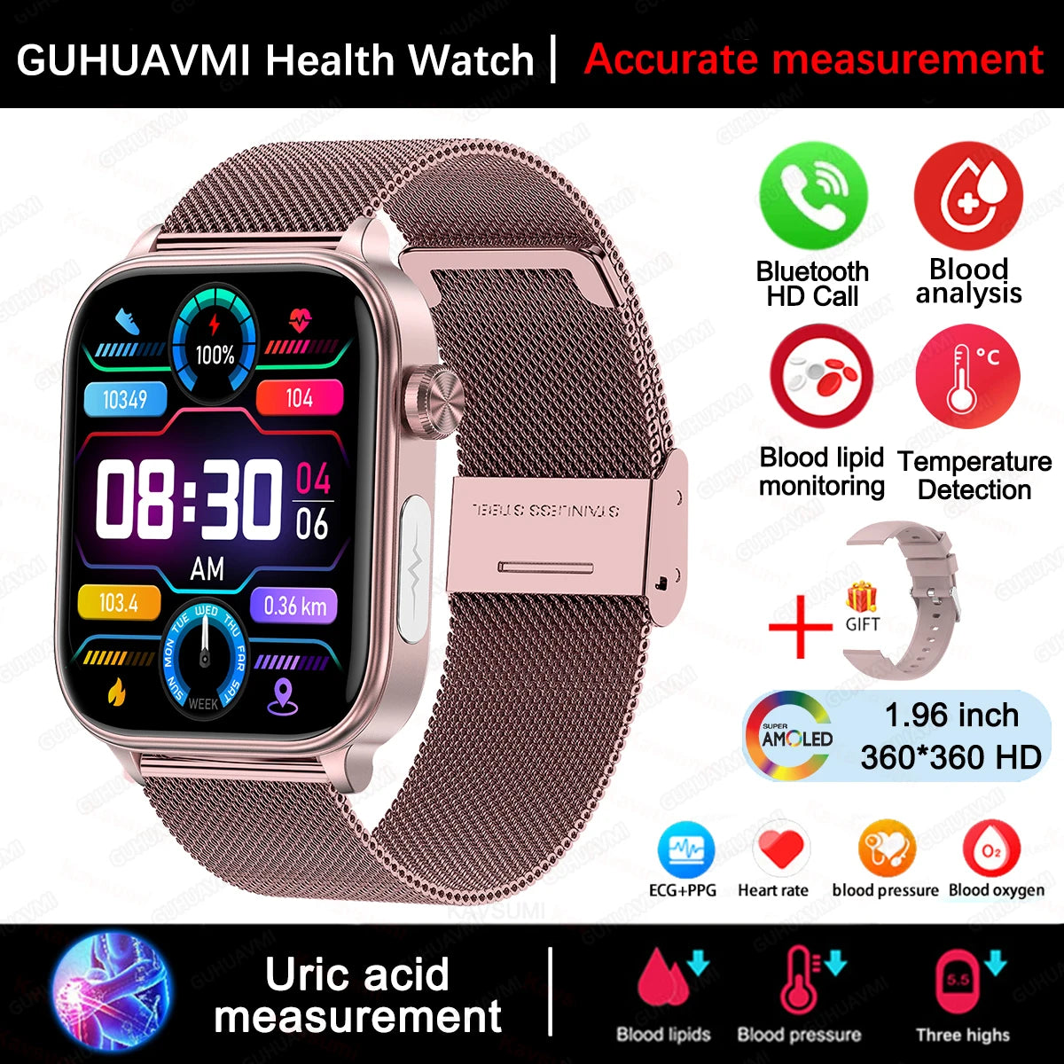 GUHUAVMI Health Smartwatch — Advanced ECG, Blood Pressure & Oxygen Monitor