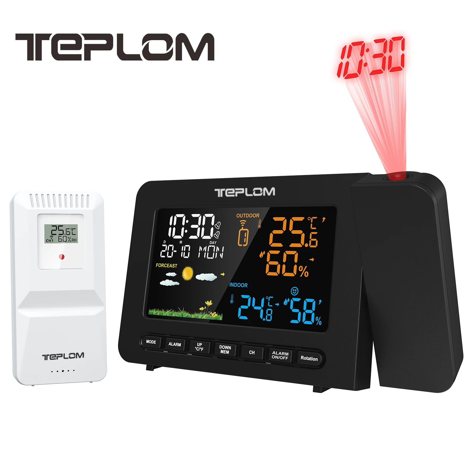 teplom Digital Weather Station — Projector Clock with Temperature & Humidity
