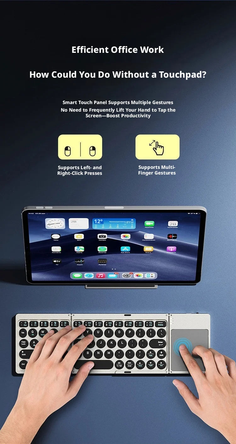 P+7 Three-Foldable Bluetooth Keyboard — Multi-Device Wireless Typing with Touchpad
