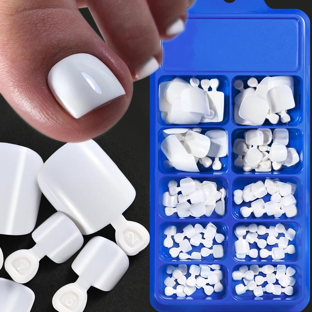 Classic White Press On Toenails — Short Square Full Cover Artificial Tips
