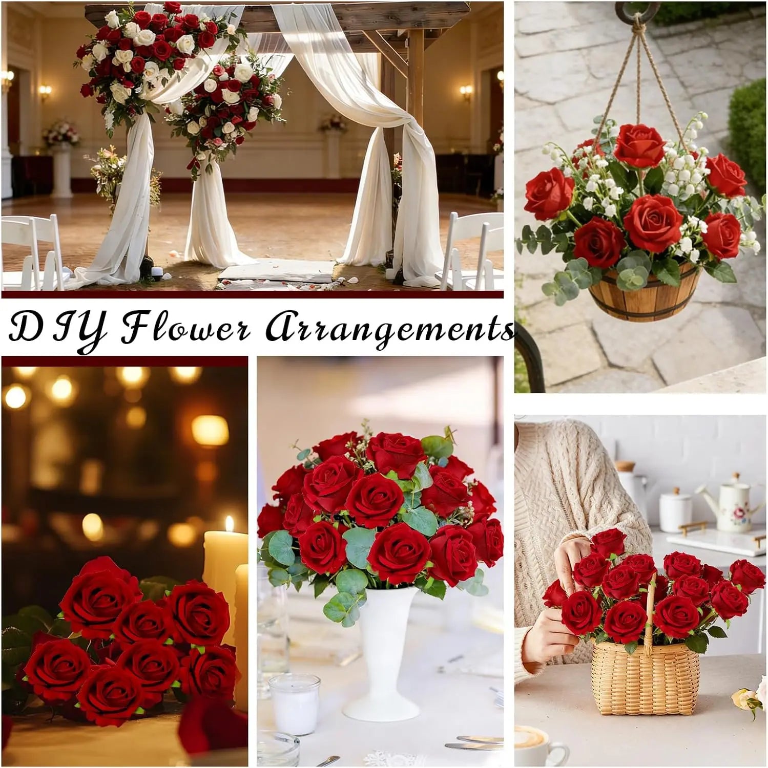 Velvet Artificial Rose Bouquet — 12 Piece Long Stem Faux Flowers for Decor