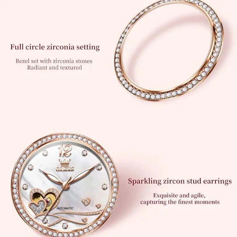 OLEVS 7086 Women's Luxury Watch — Automatic Mechanical Rose Ceramic